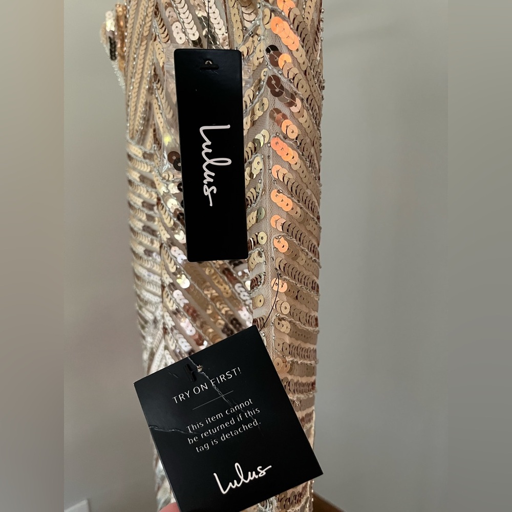 Lulu's Gold Sequin Geometric Pattern Dress - Picture 3 of 5